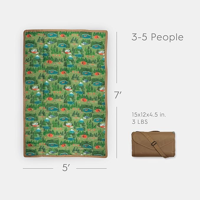 Little Unicorn 5'x7' Outdoor Family Picnic & Beach Blanket | Durable & Water-Resistant Fabric | Compact Fold & Easily Wipes Clean | Zipper Pocket (Camp)
