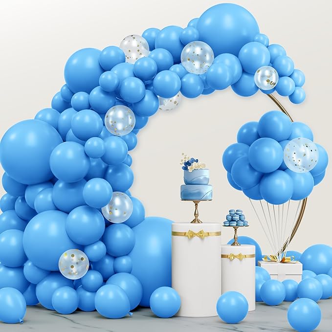 JOYIN 150 Pcs Light Blue Balloons, Different Sizes 18 12 10 5 Inch Light Blue Latex Balloon Arch Kit with Instruction for Birthday Party Graduation Wedding Holiday Decoration