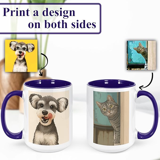 Personalized Coffee Mug, Custom Drawing Portrait Gift, Funny Customized Coffee Gift for Men & Women, Custom Mugs with Pictures, Navy 15oz Father's Day Mug
