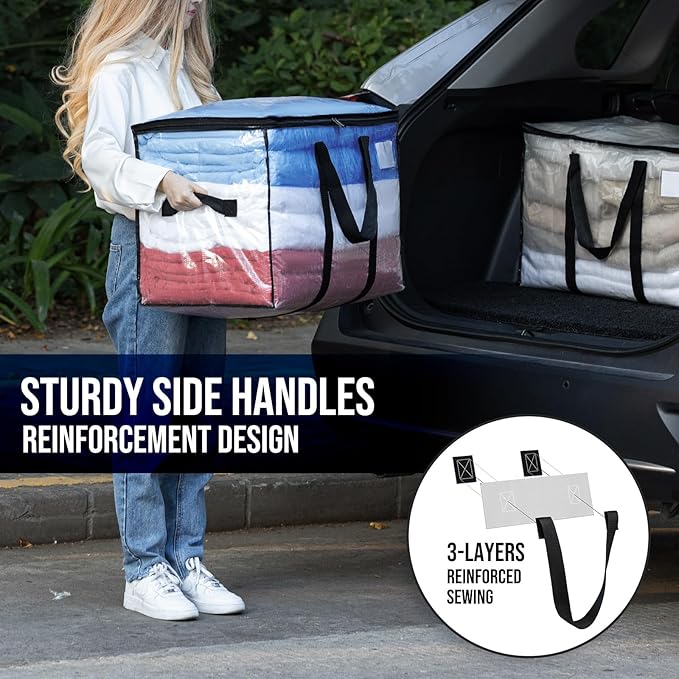 TAILI Extra Large Moving Bags, 6 Pack Clear Heavy Duty Totes For Storage with Visible Window, Wrap Around Handles, Storage Bags for Space Saving, Alternative to Moving Boxes