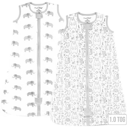 Baby Sleep Sack 1.0 TOG, Organic Cotton Baby Wearable Blanket with Two-Way Zipper, Swaddle Transition Baby Sleeping Bag, All-Season Sleep Sack for Newborn Infant Toddler Boy Girl, 2-Pack, 6-12 Month