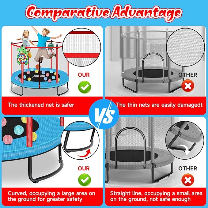 Pink Indoor Trampoline for Kids 2-5, 5ft Mini Indoor & Outdoor Small Toddler Trampoline with Net and Basketball Hoop