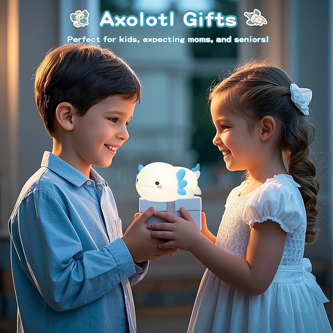 Axolotl Night Light,Cute Axolotl Lamp,Food Grade Silicone Nursery Nightlight,Rechargeable/Dimmable LED Squishy Novelty Animal Bedside Touch Lamp,Baby Room Decor, Axolotl Gifts for Kids/Boys