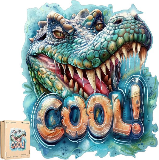Wooden Puzzles for Adults, Cool Crocodile Jigsaw Puzzles 200 Pieces Animal Unique Shaped Wood Cut Puzzle Gifts for Adults and Kids, Family Puzzle Games