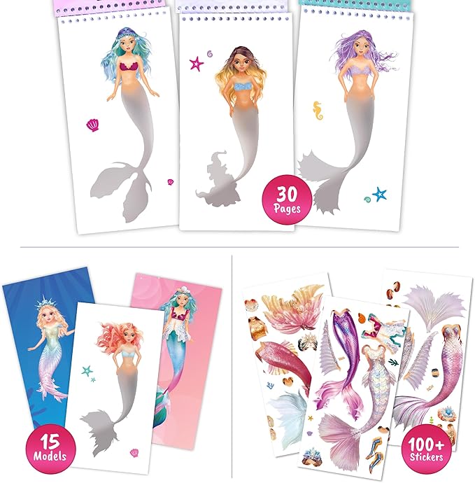 Sticker Dress up Mermaid - Sticker Activity Book for Kids. Learn Girls Fashion Design for Mermaid with Stickers and Guides for Kids 5 and up. Little Designer Creativity Book