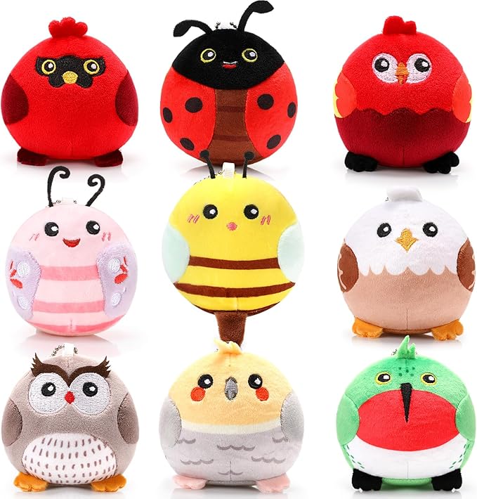 Libima 9 Pcs Mini Stuffed Animals Keychains 3.15 Inch Small Plush Cute Ornaments Bulk Toys for Baby Shower Birthday Party Decors Gift Bags Fillers Halloween Christmas Basket Stuffers(Flying Animals)