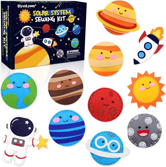 CiyvoLyeen Space Sewing Kit for Kids Solar System DIY Activity Kids Felt Craft Supplies for 7 8 9 10 11 12 Girls and Boys Educational Beginners Sewing Set of 11