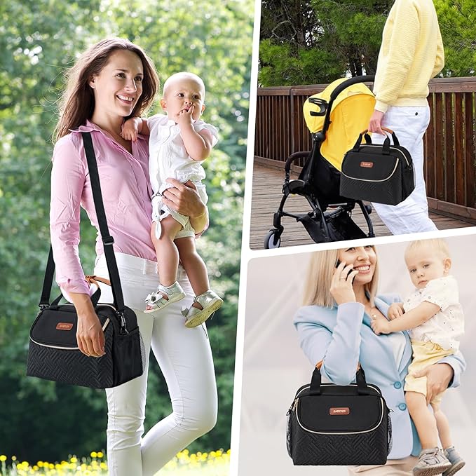 Breastmilk Cooler Bag with Ice Pack Fits 6 Baby Bottles up to 9 Ounce, Wearable Breast Pumps Cooler Bag for Nursing Mom Daycare, Work, Travel- Black