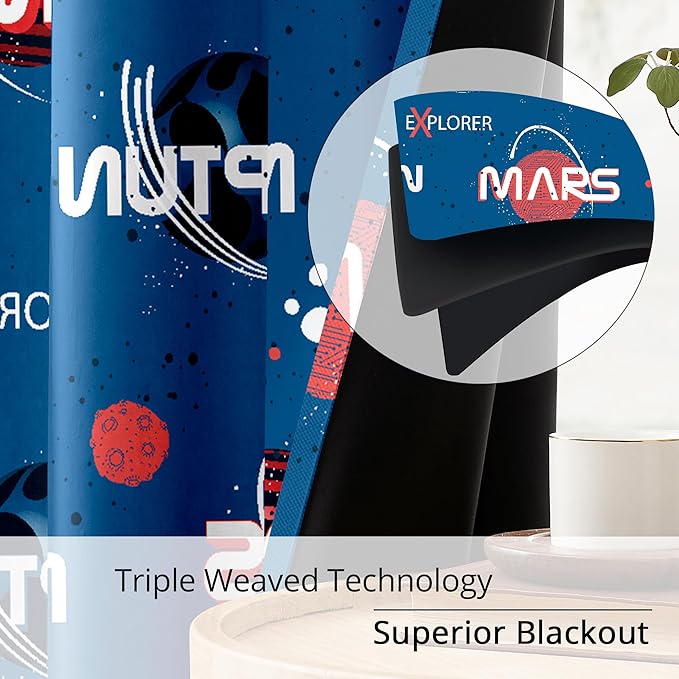 Kids Space Mars Blackout Curtains - 100% Blackout, Thermal Insulated, Noise Reducing,Bring The Cosmos Closer to Kids Room, 2 Panels (Planet Parade, W52×L84)