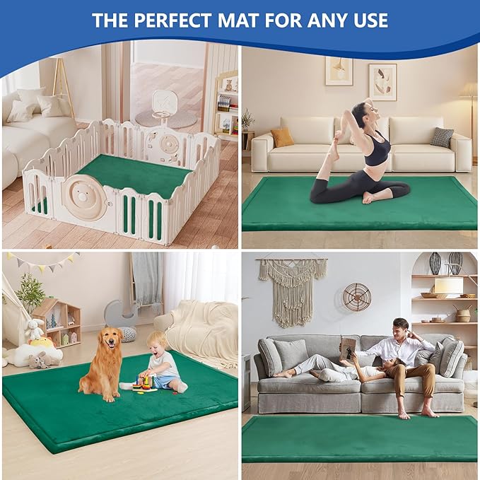 Baby Play Mat for Floor,1.3" Thick Memory foam Tummy Time Mat for Toddlers,Infants,kids,Water-Repellent Soft Nursery Rug ,71"×79" Extra Large Non Slip for Crawling&Yoga,Tatami Style for Living Room(Dark Green)