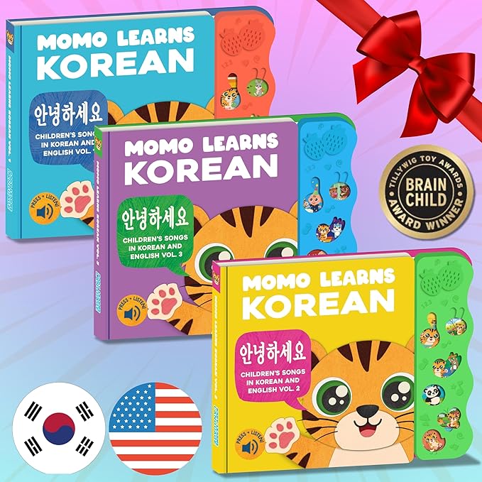 New! Learn Korean for Kids, Momo Learns Korean Vol. 2, Bilingual Korean Baby Book for Kids, Babies & Toddlers 1-3, Kids Board Book w/ Hangul, First Words & Songs, Language Toy for Preschoolers 0-3