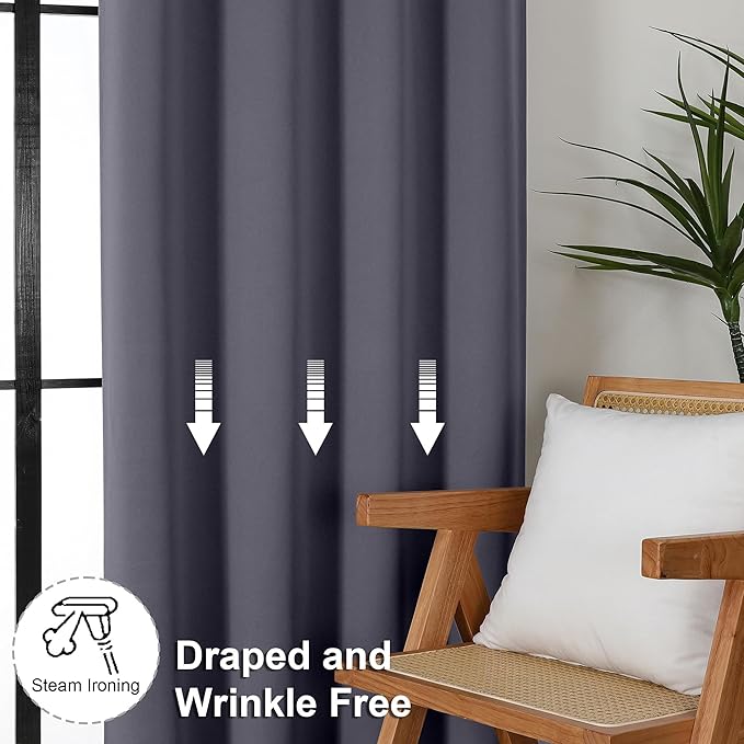 Simplebrand Ava Grey Short Blackout Curtains for Bedroom 54 Inches Long 2 Panels Set, Solid Thermal Insulated, Energy Saving Window Treatment Curtains Blackout Drapes, W40 x L54 Inch, Grey