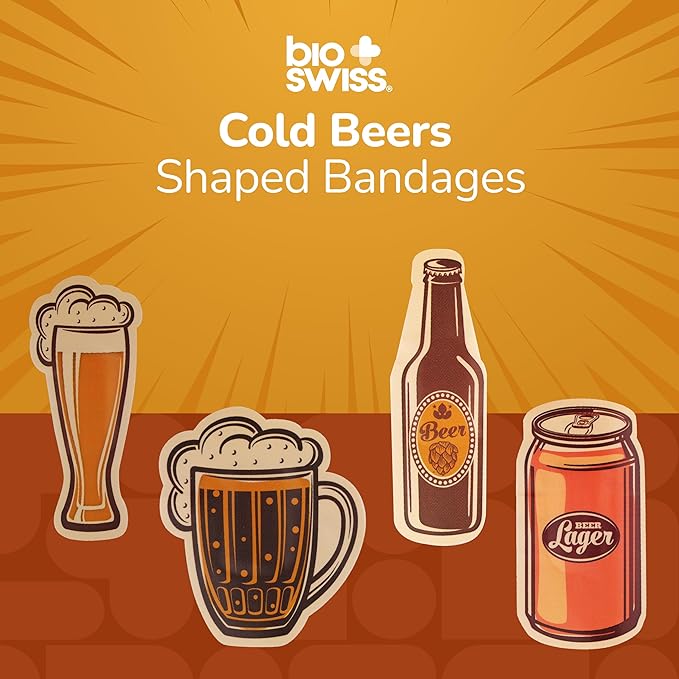 BioSwiss Bandages, Cold Beverage Shaped Self Adhesive Bandage, Latex Free Wound Care, Fun First Aid Kit Supplies for Adults, 24 Count