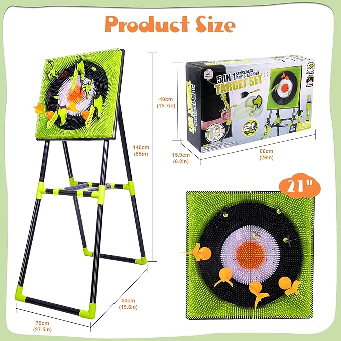 Axe Throwing Game for Backyard,Plastic Axe Throwing Game Set,Ax Throwing Game Set for Adults,Contains Foldable Axe Throwing Board,Axes,Bows and Arrows and 3 Types of Darts for Family Games