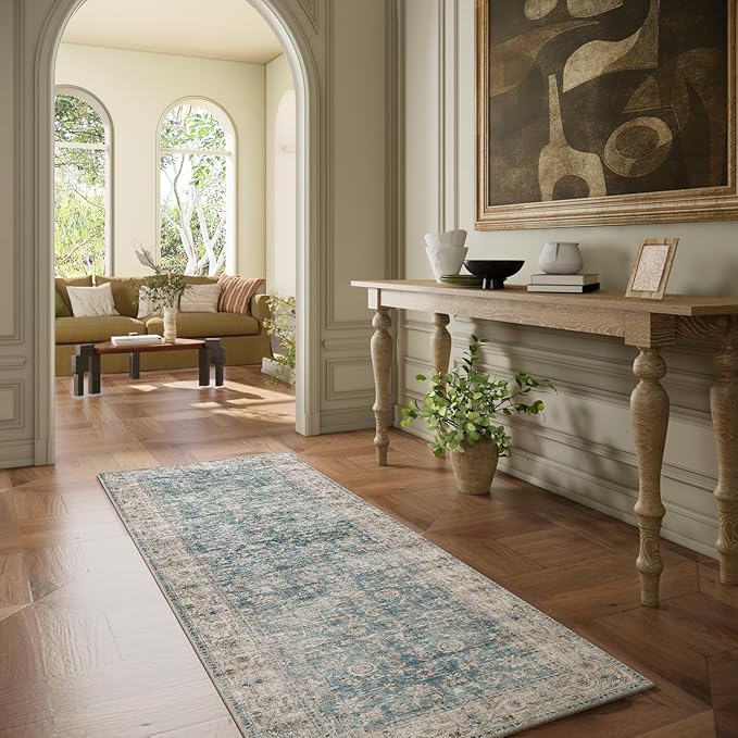 Washable Kitchen Rug Runners for Hallways: 2'x6' Bedroom Rug with Non Slip Backing Low-Pile Soft Indoor Floor Carpet Runner for Indoor Entryway Hallways Kitchen Laundry Room Farmhouse
