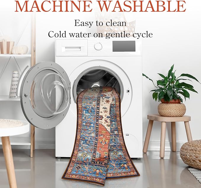 Lahome Boho Kitchen 2x7 Runner Rug - Non-Slip Washable Hallway Runner, Oriental Distressed Non-Shedding Rugs Carpet for Entryway Bedroom Laundry Room