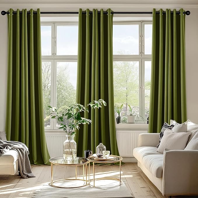 MIULEE Light Olive Green Blackout Curtains for Bedroom Living Room 96 Inches Long 2 panels, Thermal Insulated Room Darkening Drapes Grommet Top Noise Reducing Light Blocking Window Curtains 40x96 Inch