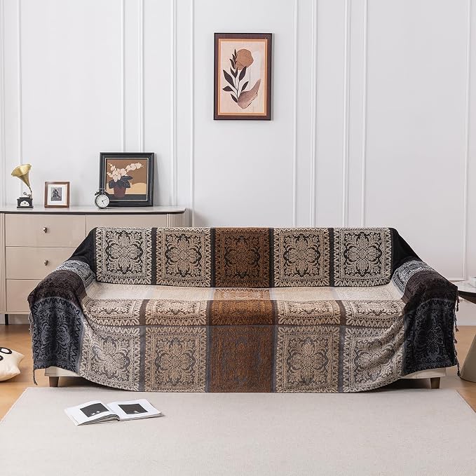 Boho Throw Blanket, Chenille Jacquard Tassels Throw Blankets - Image 3
