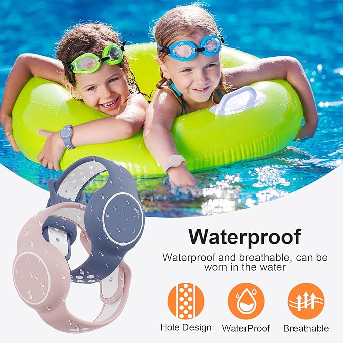 Waterproof Bracelet Compatible with AirTag for Kids (2 Pack), Protective Case GPS Tracker Holder for Child with Full Coverage Hidden Design, Soft Silicone Anti-Lost Wristband Cover for Toddler BWPW