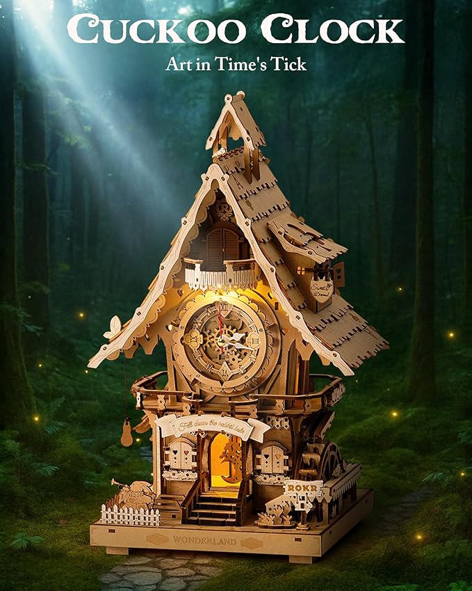 ROKR 3D Wooden Puzzles for Adults,Wooden Cuckoo Clock Model kit,435 Piece 3D Puzzles,Ideal Gift for Adults and Teens