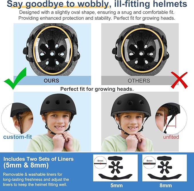 Vvinca Kids Toddlers Bike Helmet Adjustable for Ages 3-5-8 Years, Knee Pads and Elbow Pads Set Wrist Guard Sports Protective Gear Set for Roller Skate Bicycle Skateboard Scooter Girl Boy Birthday Gift