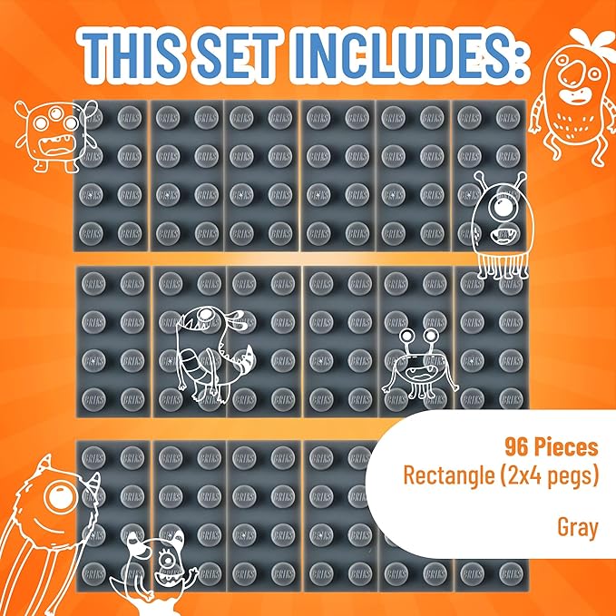 Strictly Briks Classic Brick Starter Kit – 96 Gray 2x4 Stud Pieces - Creative Building Set for Ages 3+ - Compatible with Major Brick Brands