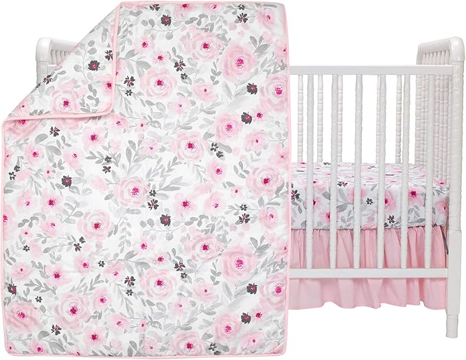 Bedtime Originals Blossom Pink Watercolor Floral 3-Piece Baby Crib Bedding Set