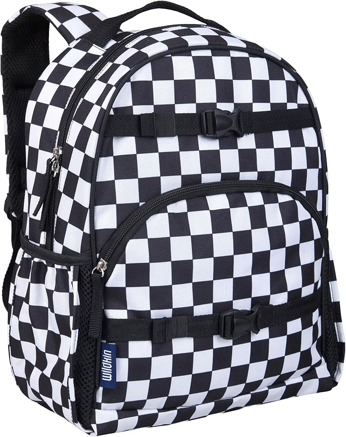 Wildkin ECO rPET 15-inch Kids Backpack – Sustainable, Padded, Adjustable – Black & White Checkered