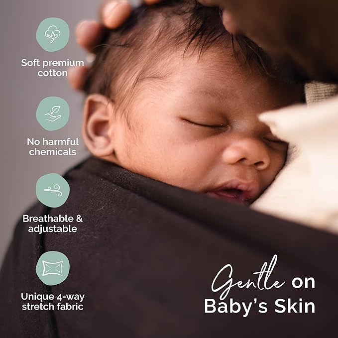 Boba Baby Wrap Carrier – Original Baby Sling Carrier for Newborns (7–35 lbs), Soft, Secure, Hands-Free & Ergonomic, Ideal for Comfortable Bonding, New Parents (Black)