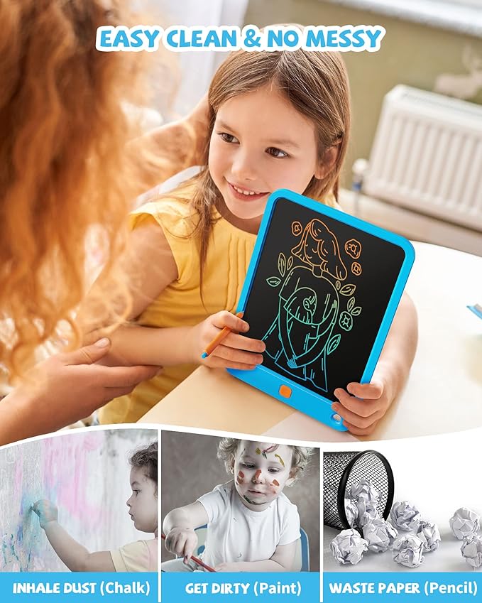 LCD Writing Tablet 10 Inch, Toys for 3 4 5 6 7 8 9 10 Year Old Boys Girls, Colorful Doodle Board Drawing Tablet, Gift for Boys Toddlers Age 3-12 Years, Memo Board, Drawing Pads with Lanyard(Blue)