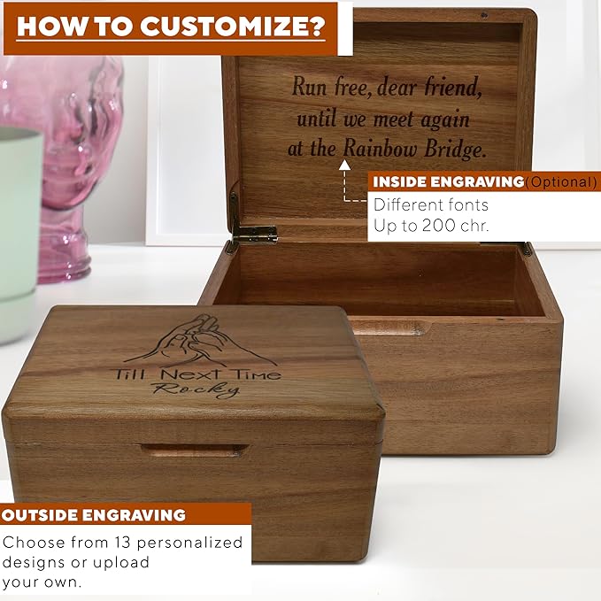 Personalized Pet Memorial Gifts - Loss of a Pet Keepsake Box Acacia Wood, Engraved Dog Remembrance Gift, Gift for Someone Who Lost a Dog, Cat, Pet Memory Box, Bereavement Gift, 8x6x4 in