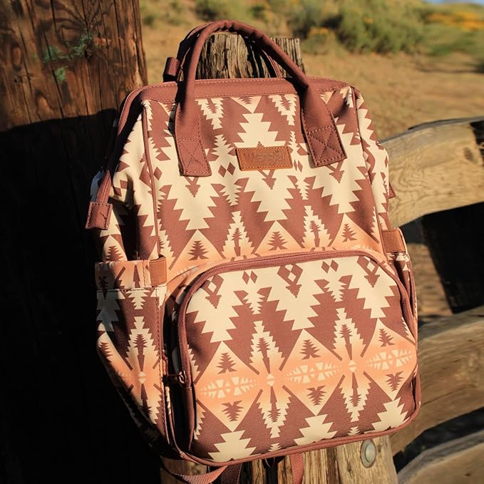Wrangler Diaper Bag Backpack Aztec Travel Backpack Purses Western Multi-Function Baby Bags for Mom with Waterproof Insulated Pockets