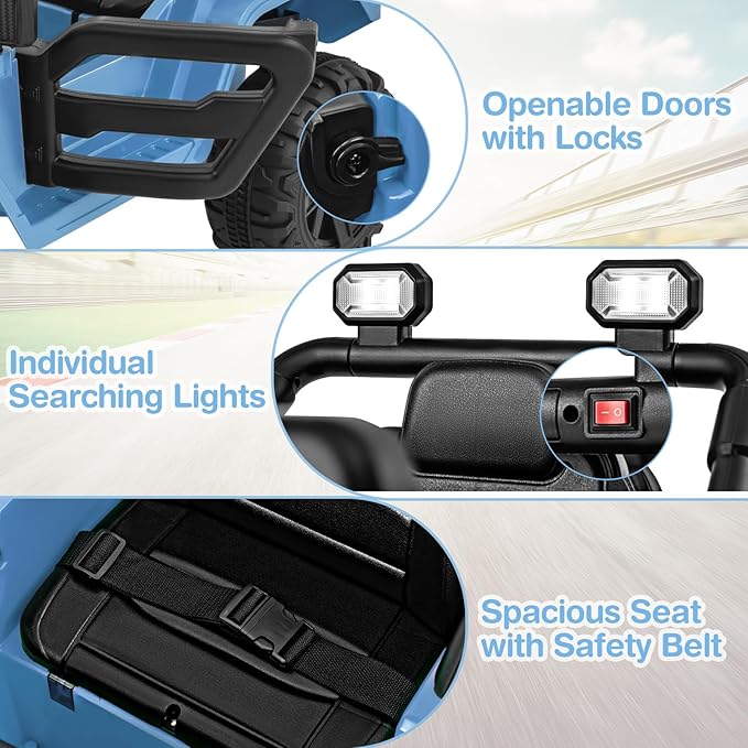 Costzon 12V Kids Ride on Truck Car, Electric Vehicle w/Remote Control, Threaded Wheels, 3 Speeds, LED Lights, Music, Horn & Wireless Connection, Battery Powered Ride on Toy for Boys & Girls 3+ (Blue)