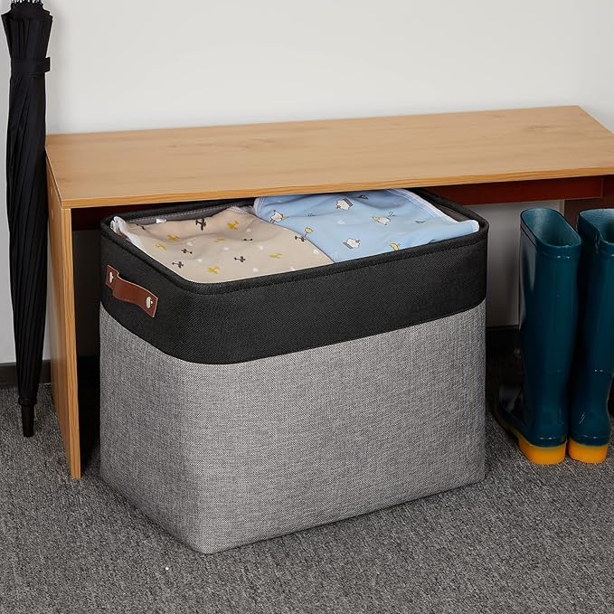 DULLEMELO Extra Large Storage Baskets, Fabric Storage Bins for Organizing Shelves Nursery Toys Books, Closet Baskets and Bins with Handles, Black&Grey, 2-Pack