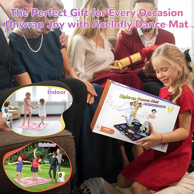 Rechargeable Dance Mat Toys for Girls, Light Up Dance Pad with Wireless Bluetooth, Xmas B-Day Gifts for 3 4 5 6 7 8 9 10 11 12 Years Old Kids (Pink)