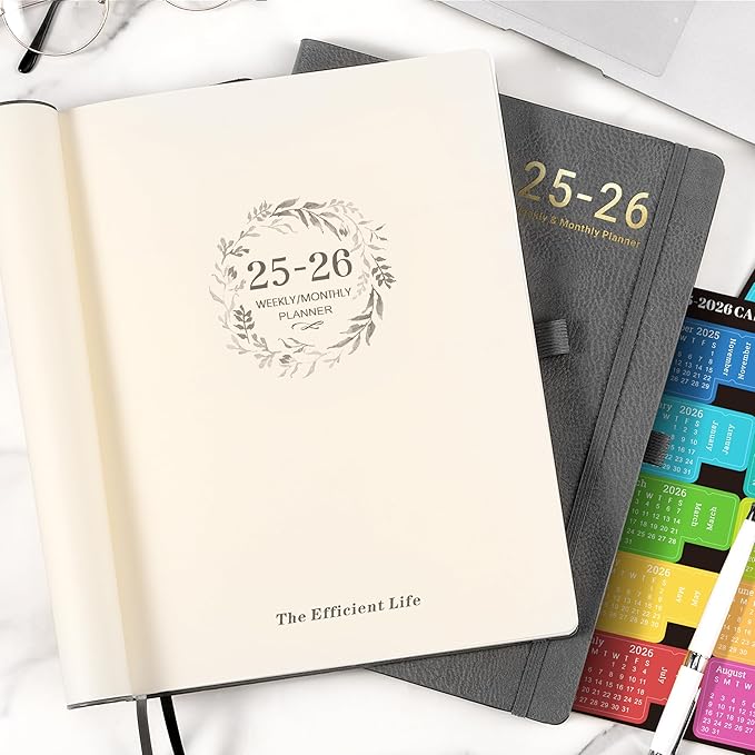 Planner 2025-2026 - 2025-2026 Planner Weekly and Monthly, Jul. 2025 - Jun. 2026, 8.5" x 11", Leather Cover Planners with Thick Paper, Back Pocket with Notes Pages - Grey