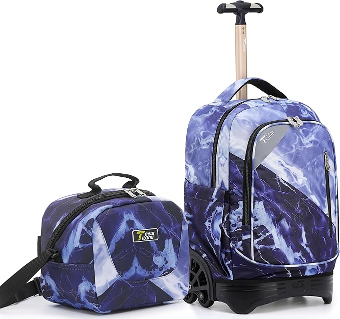 NEW TILAMI 18 inch Rolling Backpack Boys for School – Durable, Waterproof, Adjustable Handle, Stair Climbing, Variety of Colors & Patterns, Lightning Purple