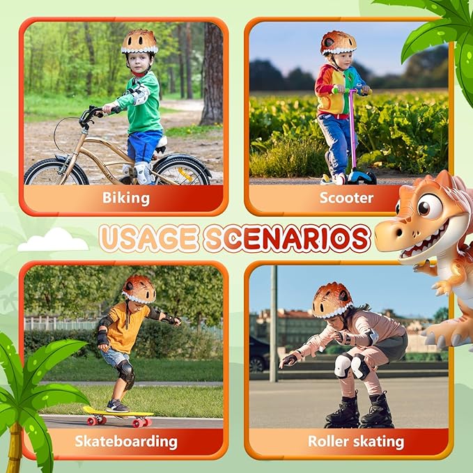 Toddler/Kids Bike Helmet Set for Boys Girls 3D Adjustable Kids Helmet Protective Gear Set Knee Elbow Wrist Pads and Multi-Sports Skateboard Scooter Cycling Roller Balance Bike