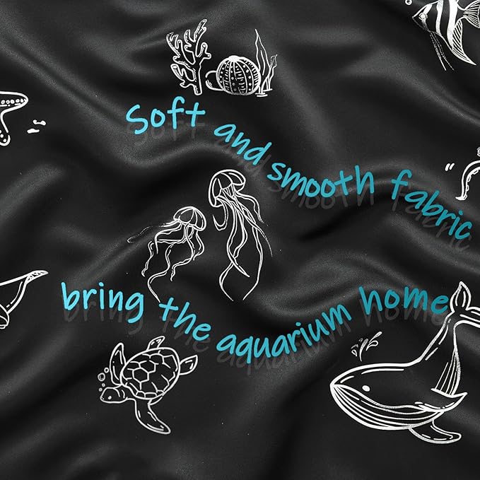 Vangao Kids Curtains for Boys Bedroom Kids Blackout Curtains 84 Inch Length Ocean Aquarium Nursery Drapes for Girls Bedroom Silver Sea Animals Print Thermal Insulated Drapes, Black 2 Panels