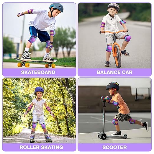 Youth/Kids Knee Pads Elbow Pads Wrist Guards Protective Gear Set for 3-15 Years Child Roller Skates, Skateboard, Cycling, Inline Skating, BMX Bike, Balance Bike, Scooter Riding and Other Outdoor Sports