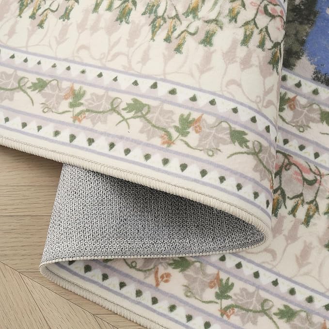 2x6 Runner Rug Impressionist-Style Vintage Kitchen Rugs Non Slip Washable Soft Carpet Runner for Kitchen Laundry Bedroom Bathroom, Beige