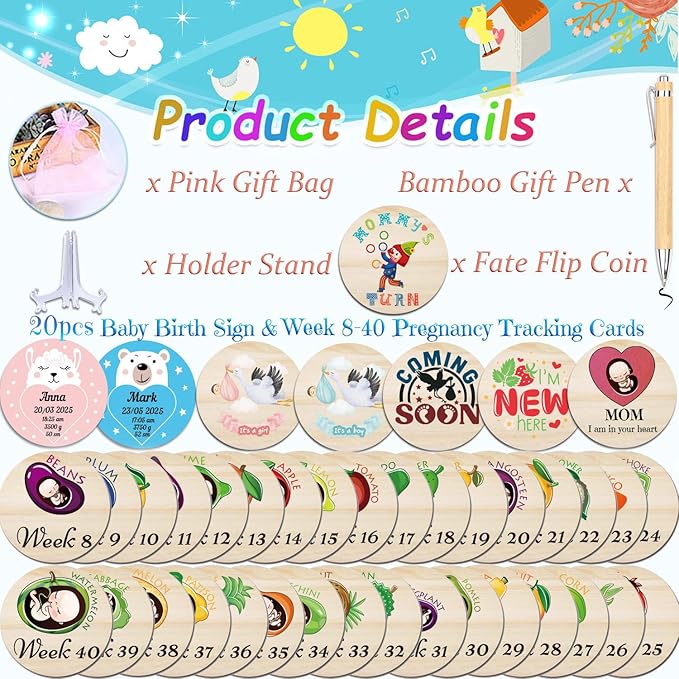 42 Designs Pregnancy Weekly Milestone Signs - Wooden Weekly Baby Bump Tracker Milestone Discs - Trimester Pregnancy Must Haves - Essential Gifts for Mommy to Be (Pregnancy Milestones Cards)