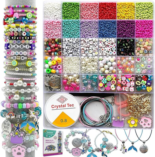PHODDR 4300pcs Beads Bracelet Making Kit ，Beads for Jewelry Making Kit Supplies, Friendship Bracelet kit， Birthday Christmas Gifts for Girls Ages 5 6 7 8 9 10 11 12 Years Old