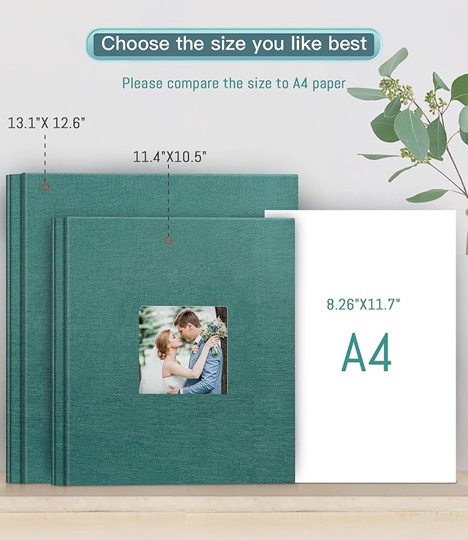 popotop Photo Album Self Adhesive with Picture Display Window,40 Pages DIY Scrapbooking Supplies Kit for 4x6 10x12 Picture,Linen Cover Memory Book for Baby Wedding, with Scraper and Metallic Pen