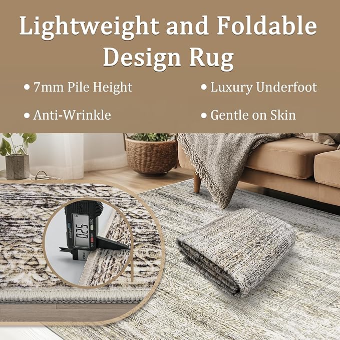 6x9 Area Rug Living Room Rugs - Washable Rug Large Modern Abstract Soft Thin Carpets Indoor Floor No Slip Vintage Carpet for Bedroom Under Dining Table Nursery Home Office Decor Nature