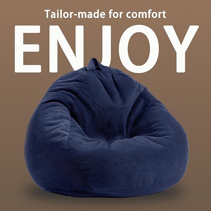 3FT Memory Foam Bean Bag Chairs for Teens or Kids with Filling Bean Bag Sofa with Handle Super Soft Washable Corduroy Fabric Lazy Sofa 3 Foot Caramel