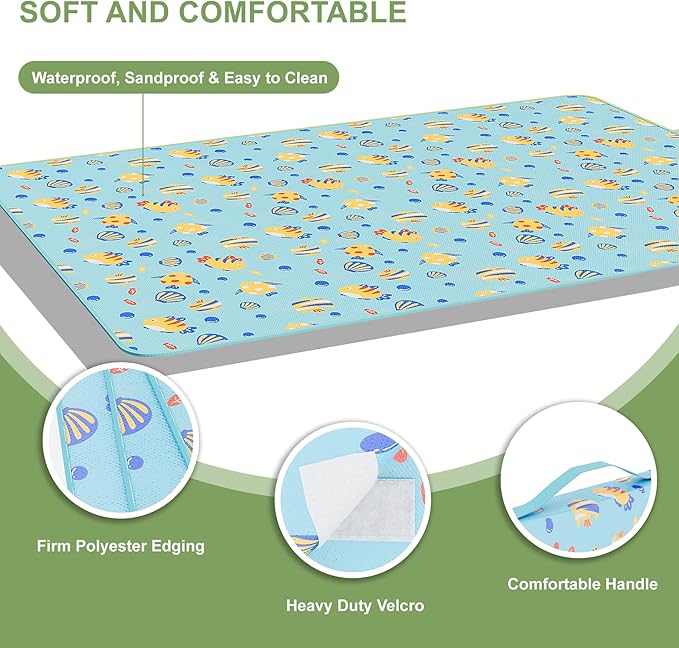 UDEAR Foldable Picnic Blanket,80"x60" Waterproof, Sandproof, Portable with Tote Bag for Beach, Park, Camping, and Travel,Blue