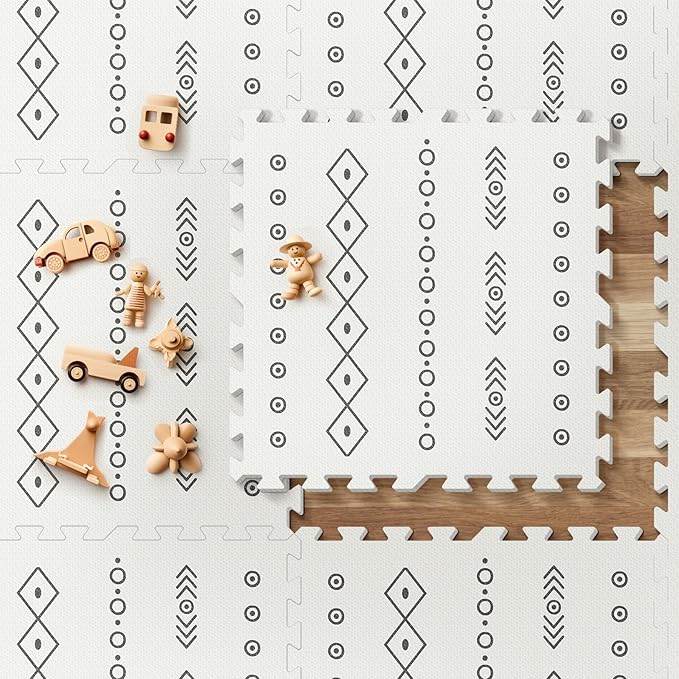 Baby Foam Play Mat for Floor, PIGLOG 72x48 Baby Crawling Mat, Puzzle Mats for Kids for Baby with Interlocking Tiles, Toddler Play Mat for Indoor and Outdoor, Easy to Clean Playroom Mat, Lines + Shapes
