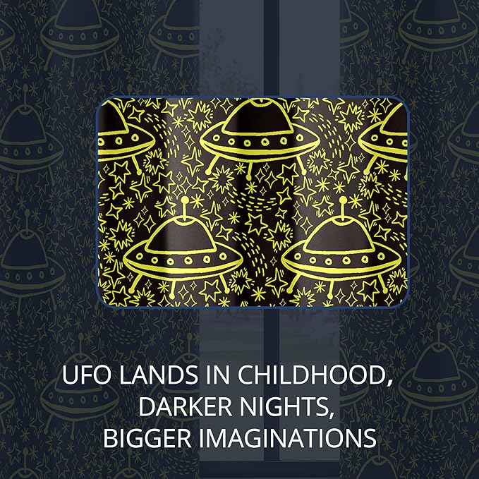 Kids UFO Blackout Curtains - 100% Blackout, Thermal Insulated, Noise Reducing, Perfect for Kids Room and Nursery, 2 Panels (Neon UFO Night, W52×L63)