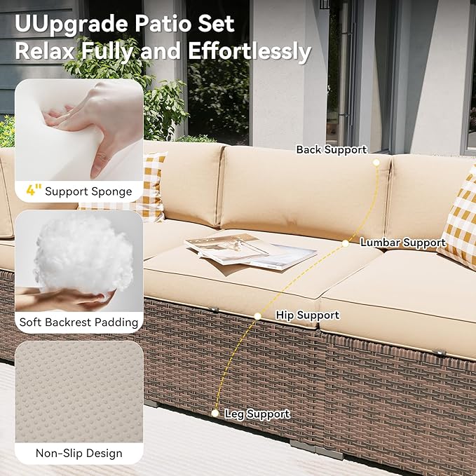 Aoxun Patio Furniture Set with Umbrella, 8 Piece Outdoor Sectional Sofas - Image 3